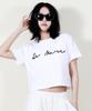 Deumakeu Rough Writing Text-Logo Crop T-Shirt White