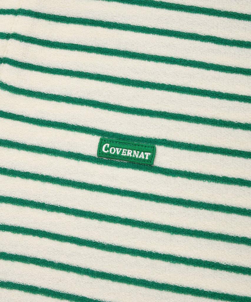 COVERNAT Terry Stripe Open Collar T-Shirt Green