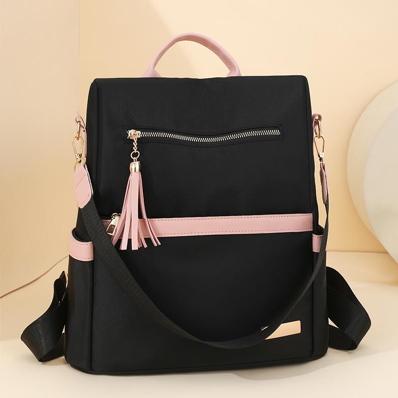 Tassel Backpack Women's Color Contrast Travel Small Backpack Student Schoolbag