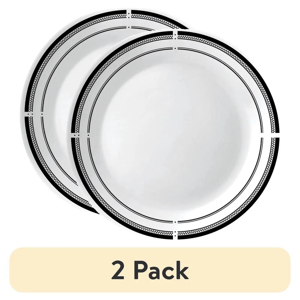2 Pack Vitrelle Glass Dinner Plates Round Bistro Style Ultra Stackable Microwave Dishwasher Safe 10.25 Inch Tableware