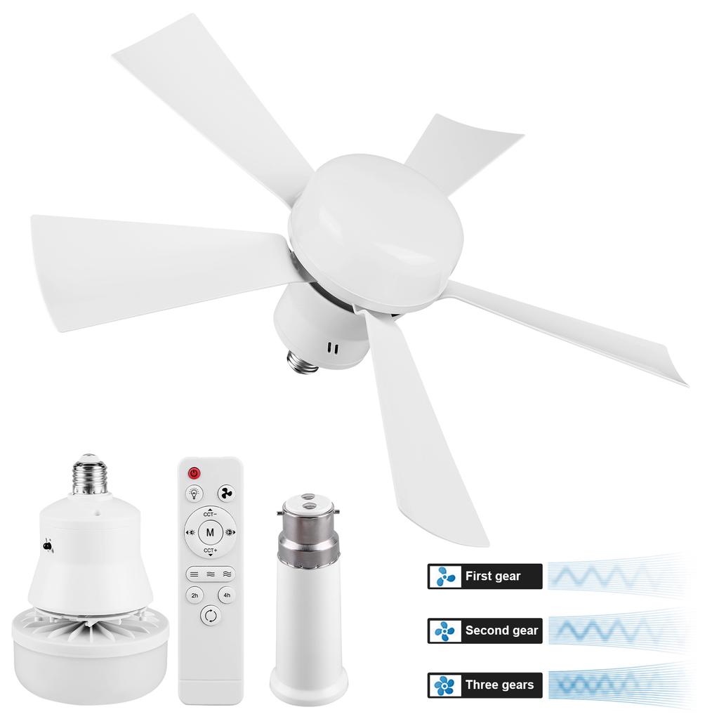 Socket Fan Light with Remote Ceiling Fan with Light Adjustable Wind Speed Timing Wireless Fan Dimmable for Living Room Bedroom