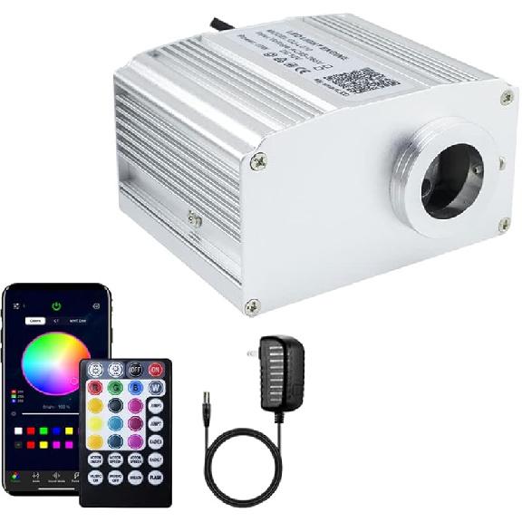 AZIMOM Bluetooth/RF Control 16W Music Mode Fiber Optic Light Source RGBW Light Box Engine for Car Home Star Ceiling Light Effect Decoration