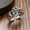 Adjustable Open Ring Men Women Vintage Punk Style Cross Motif Copper Band Retro Geometric Statement Jewelry