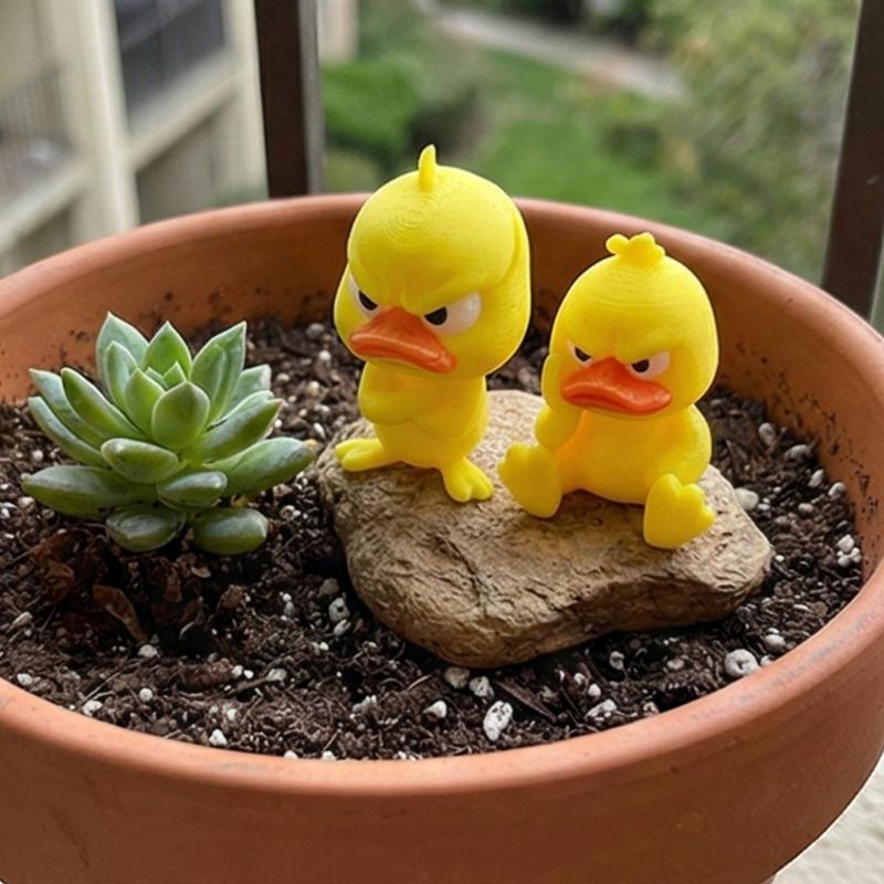 2pcs 3D Printed Angry Duck Figurine Home Decoration Gift For Kids Cartoon Yellow Duck Desktop Shelf Ornament