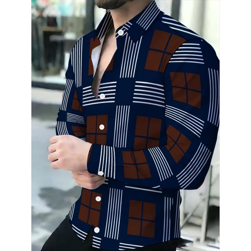 Men's Dress Shirt, Khaki Brown Checkered, Business Casual Long Sleeve Collar