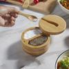 Bamboo Salt Jar with Spoon Kitchen Spice Jar Magnetic Rotating Household Seasoning Container Jewelry Handmade Storage Boxes