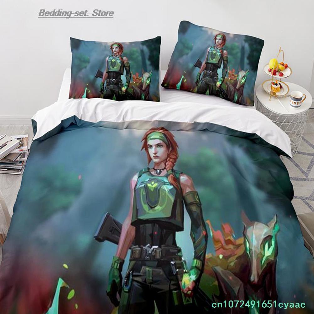 Gaming Valorant Bedding Set Single Twin Full Queen King Size Bed Set Aldult Kid Bedroom Duvetcover Sets 3D Print Anime 034