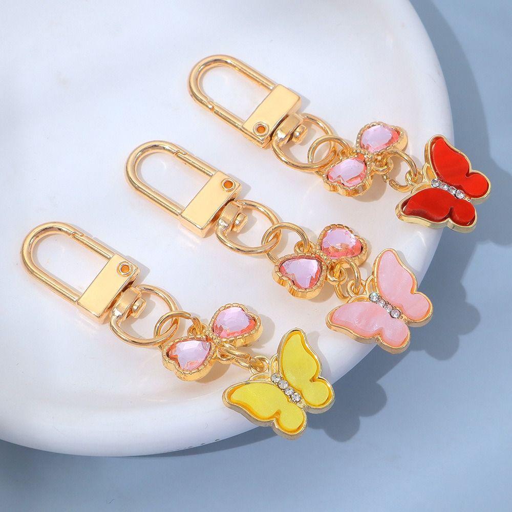7PCS Ornaments Crystal Bow Key Chain Y2K Key Ring Colorful Rhinestone Butterfly Keychain  Bag Decor