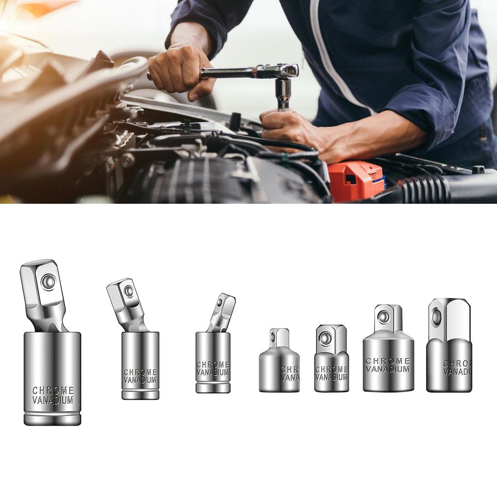 7pcs Socket Adapter Set Universal Joint Ratchet Accessories Corrosion Resistant for 1/2 3/8 1/4 Drive Sockets & Spanners