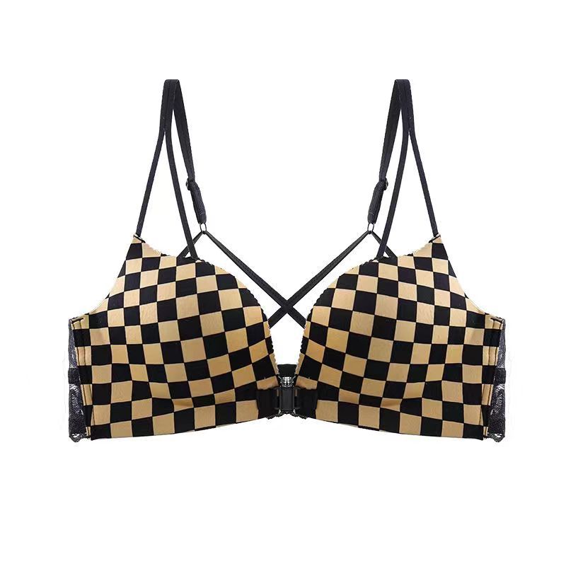 fashion Leopard print women's underwear, small breasts, sexy gathering, no steel ring, beautiful back underwear, women's front buckle, thin collection