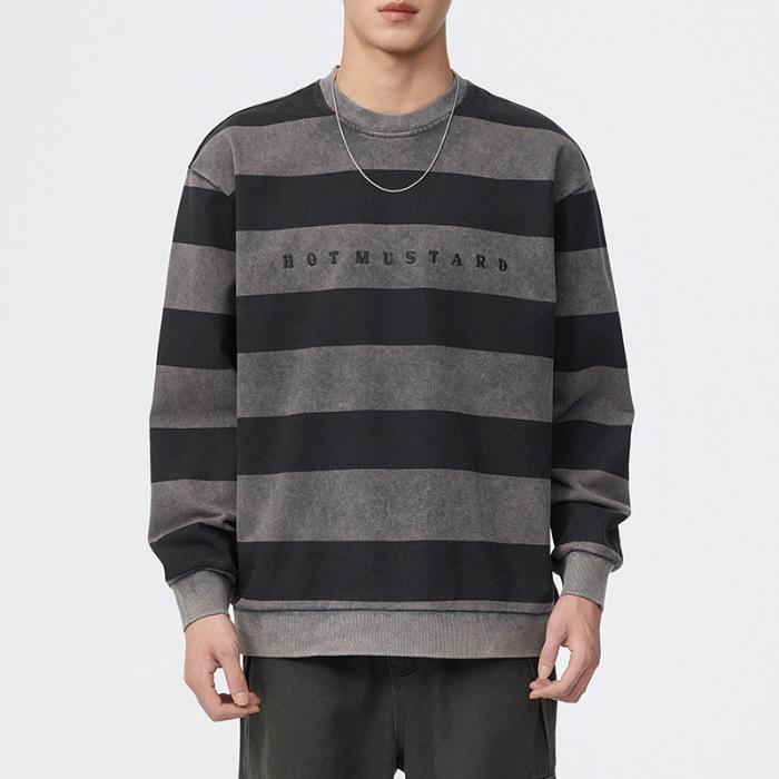 

40G Осень-зима Американский плотный полосатый свитер мужской свободный большой размер молодежный с длинными рукавами мужской модный топ мужская одежда 4XL