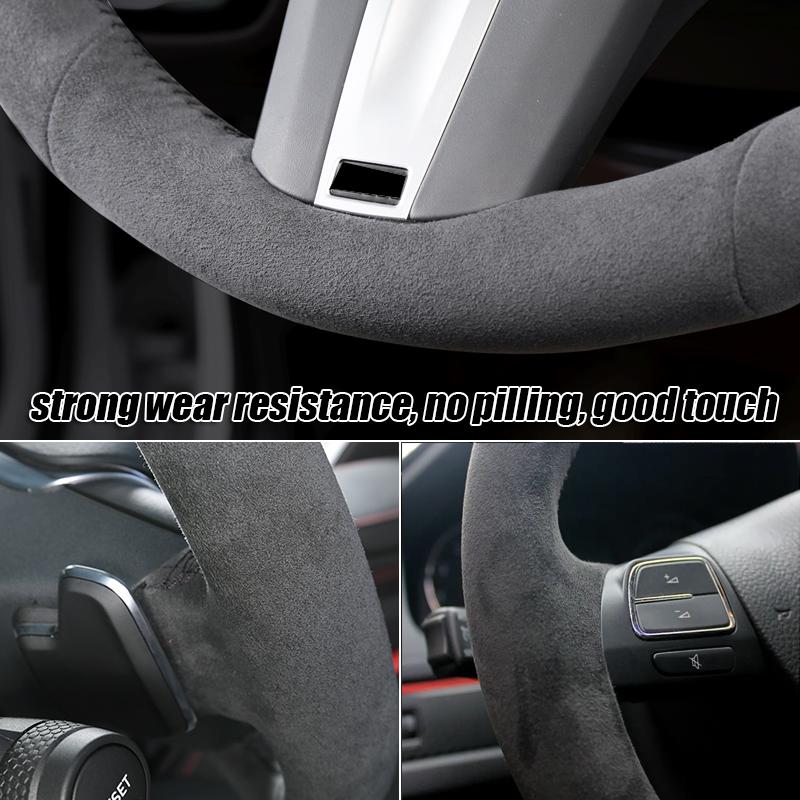 Full Black Suede Car Steering Wheel Cover For BMW E60 E61 E63 E64 530d M sport Steering Wheel Braid