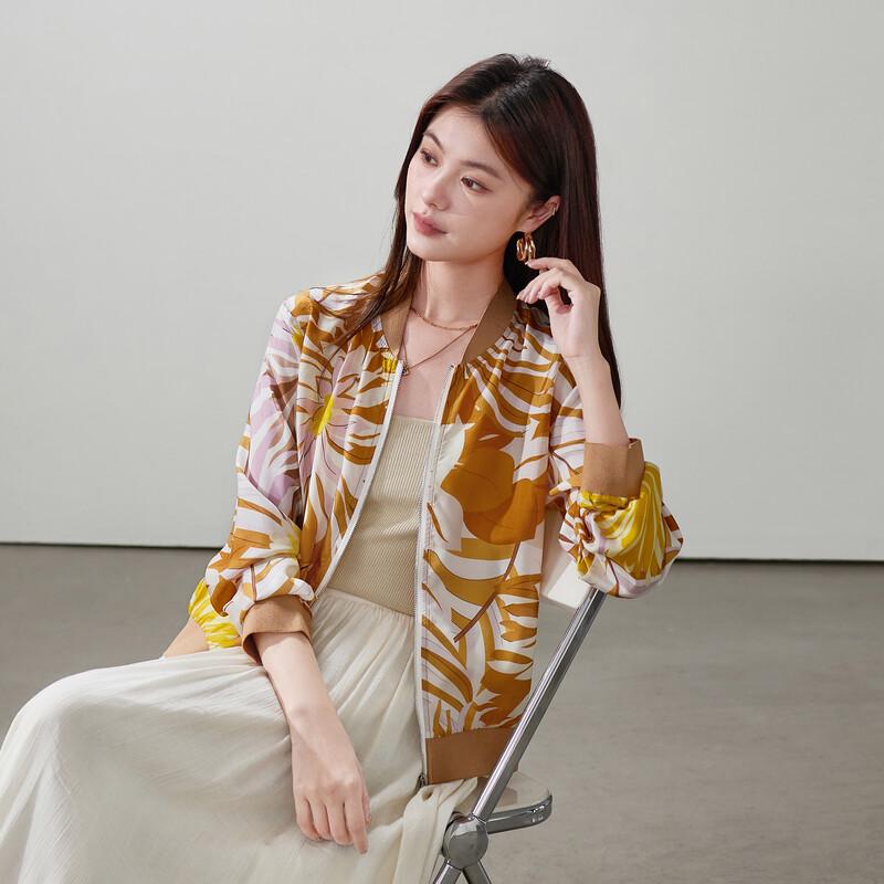 SOFSIL 2026 Spring Printed Silk Zipper Jacket XL