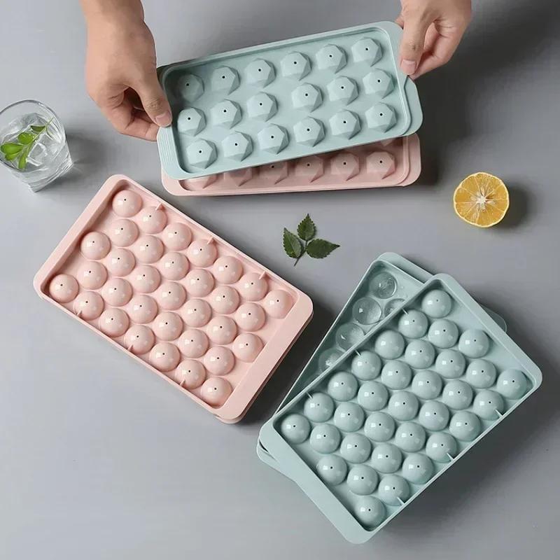Kitchen Household Pink Blue Large Round Cone Tray with Lid Plastic Ice Cube Mold Refrigerator Spherical Ice Box Convenience Tool