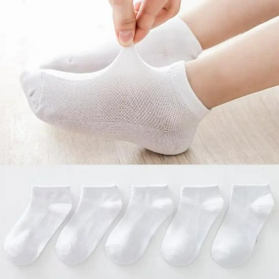 Children's Cotton Color-Matching Boat Socks - Summer, Breathable, Sweat-Absorbent, Dirt-Resistant Gray Bottom White Socks