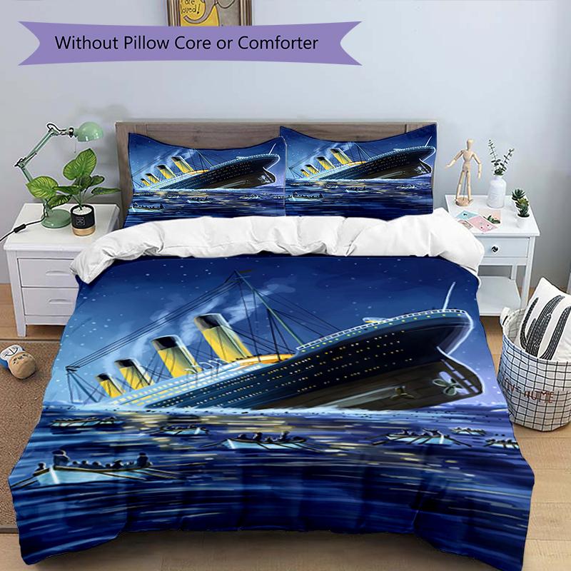 3pcs Titanic1 Design Cover Set - HD Printed Bedding with 1 Cover and 2 Pillowcases - Perfect for Home and Dorm Decor