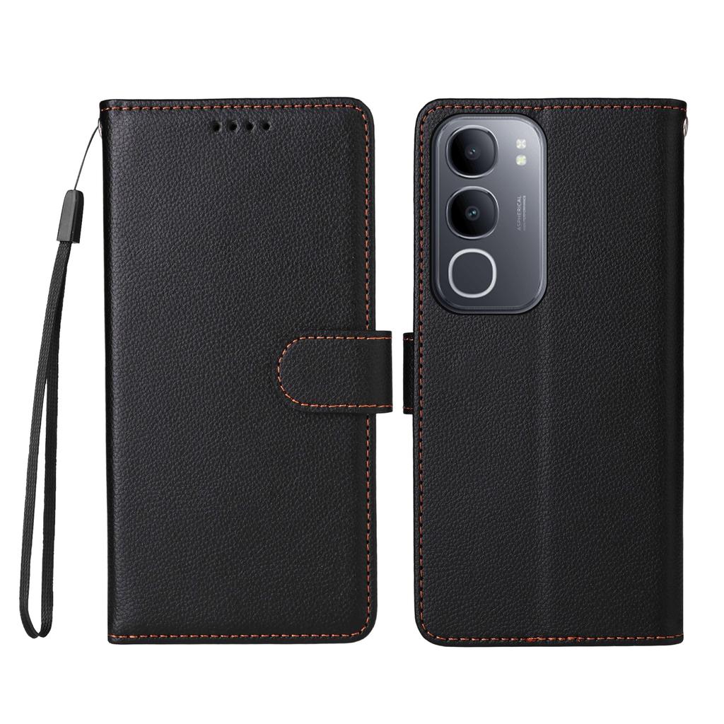 For Vivo Y50 Case RFID Blocking 3 Card Slots PU Leather Phone Cover with Wrist Strap