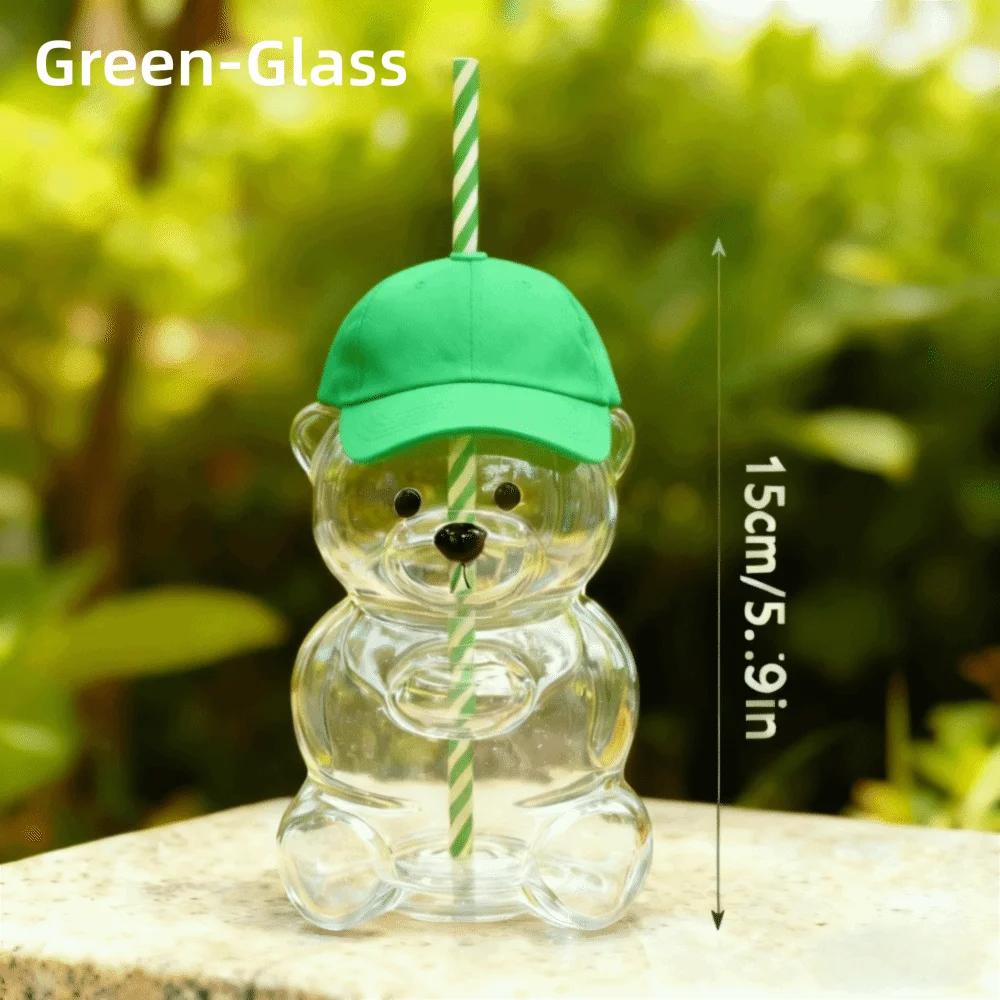 Cute 2025 Bear Plastic Cup with Lid Large Capacity Glass Cup with Straw Transparent Teddy Bear Plastic Cup Parties