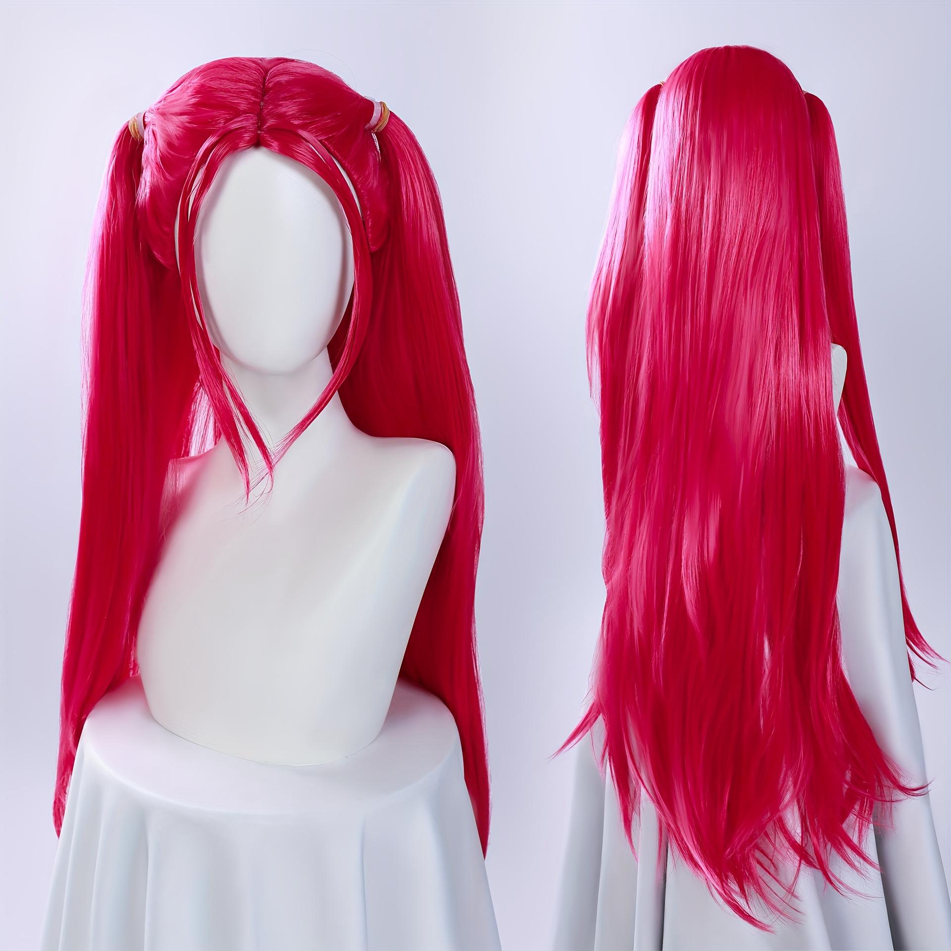Perruque Anime Rose Longue avec Design à Deux Queues - Fibre Synthétique Résistante à la Chaleur, Cheveux Lisses, pour Cosplay, Idoles Pop One Size pink