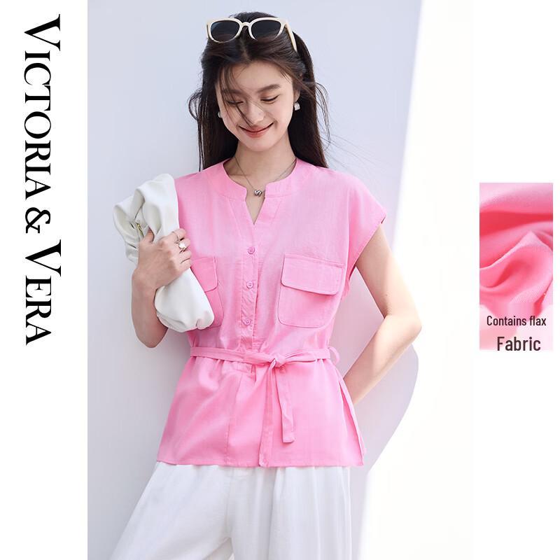 

VICTORIA&VERA Women s V-Neck Tie-Waist Shirt L