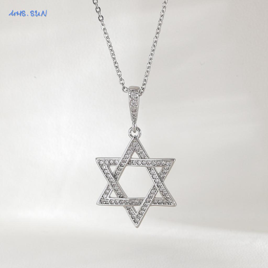 MHS.SUN Luxury Star of David Necklaces for Women Men Fashion Hollow Hexagonal Star Pendant Chain Necklace Judaica Jewish Jewelry