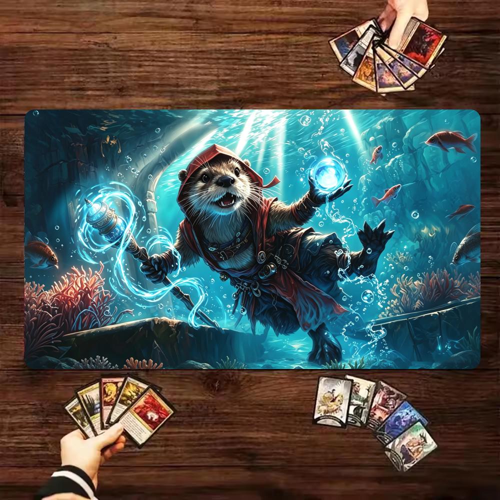 Magic Card Playmat Cute Otter Magician Anime TCG Play Mat Gathering Gaming Desk Mat MTG Non-Slip Durable Stitched Edge Mousepad