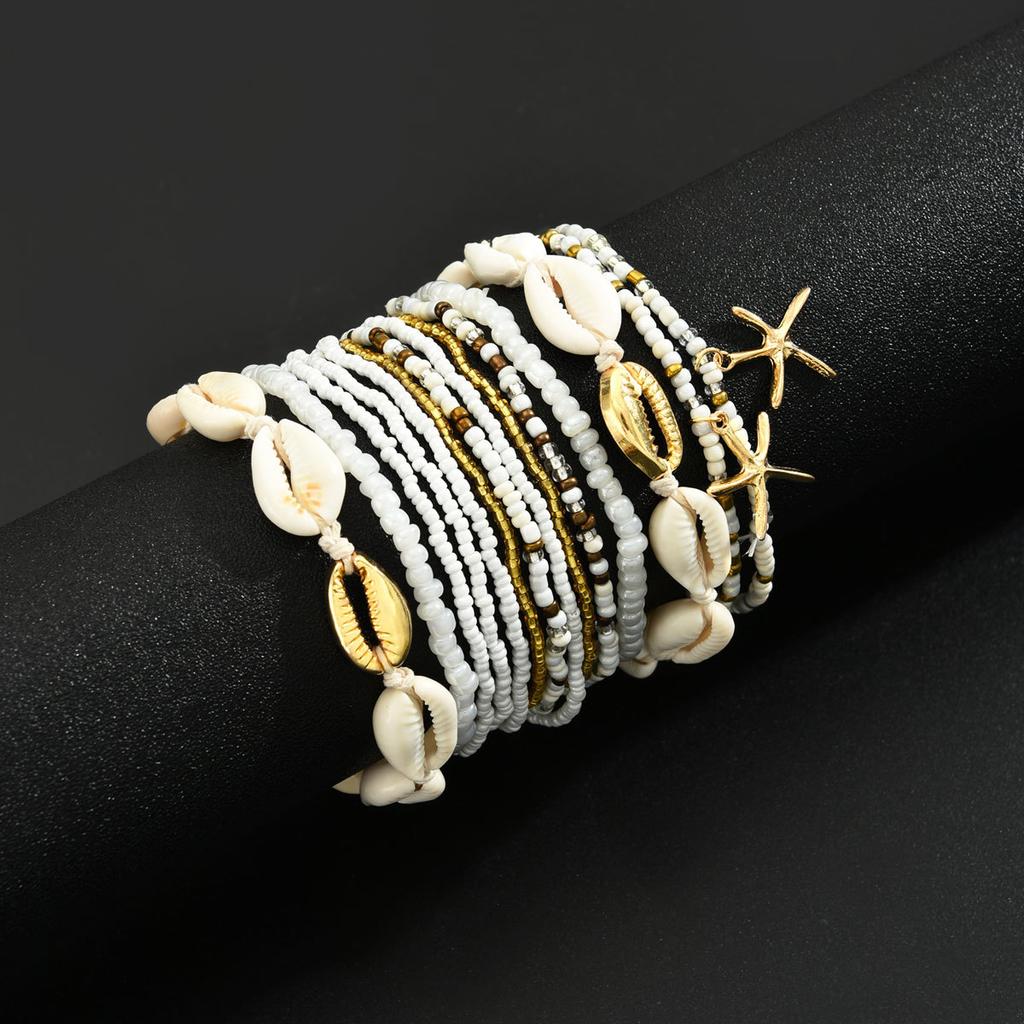 Neues Sommer Strand Seestern Muschel Perlen Anhänger Fußkettchen für Damen Boho Retro Trend Mehrschichtig Fußschmuck Urlaubsaccessoire 2026