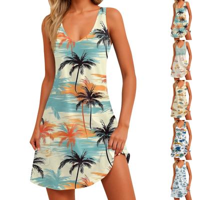 Women's Casual Fashion V-neck Sleeveless Floral Print Side Pocket Dress