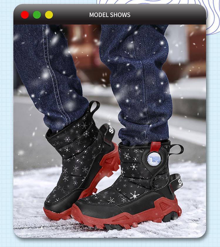 Winter Kids' High-Top Leather Snow Boots - Warm, Thick, Non-Slip Velvet Lining for Boys & Girls
