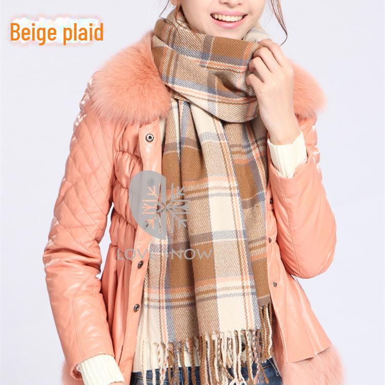 Kockovaný zimný šál pre ženy – strapcový šál v kórejskom štýle z imitácie kašmíru