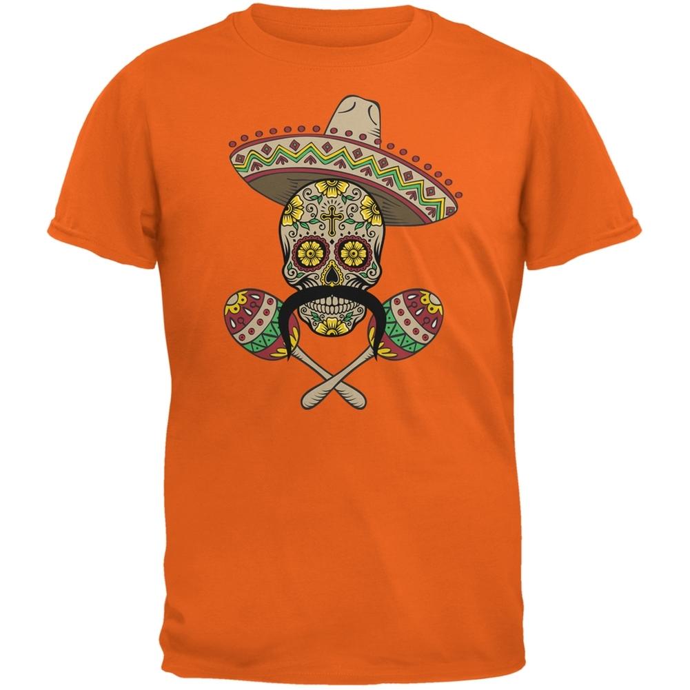 Cinco de Mayo - Sombrero Skull Maracas Crossbones Orange Adult T-Shirt S