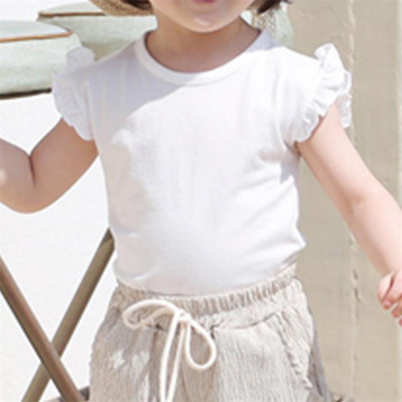 

Корейская летняя хлопковая футболка для девочек с милыми оборками по краям 120cm белый