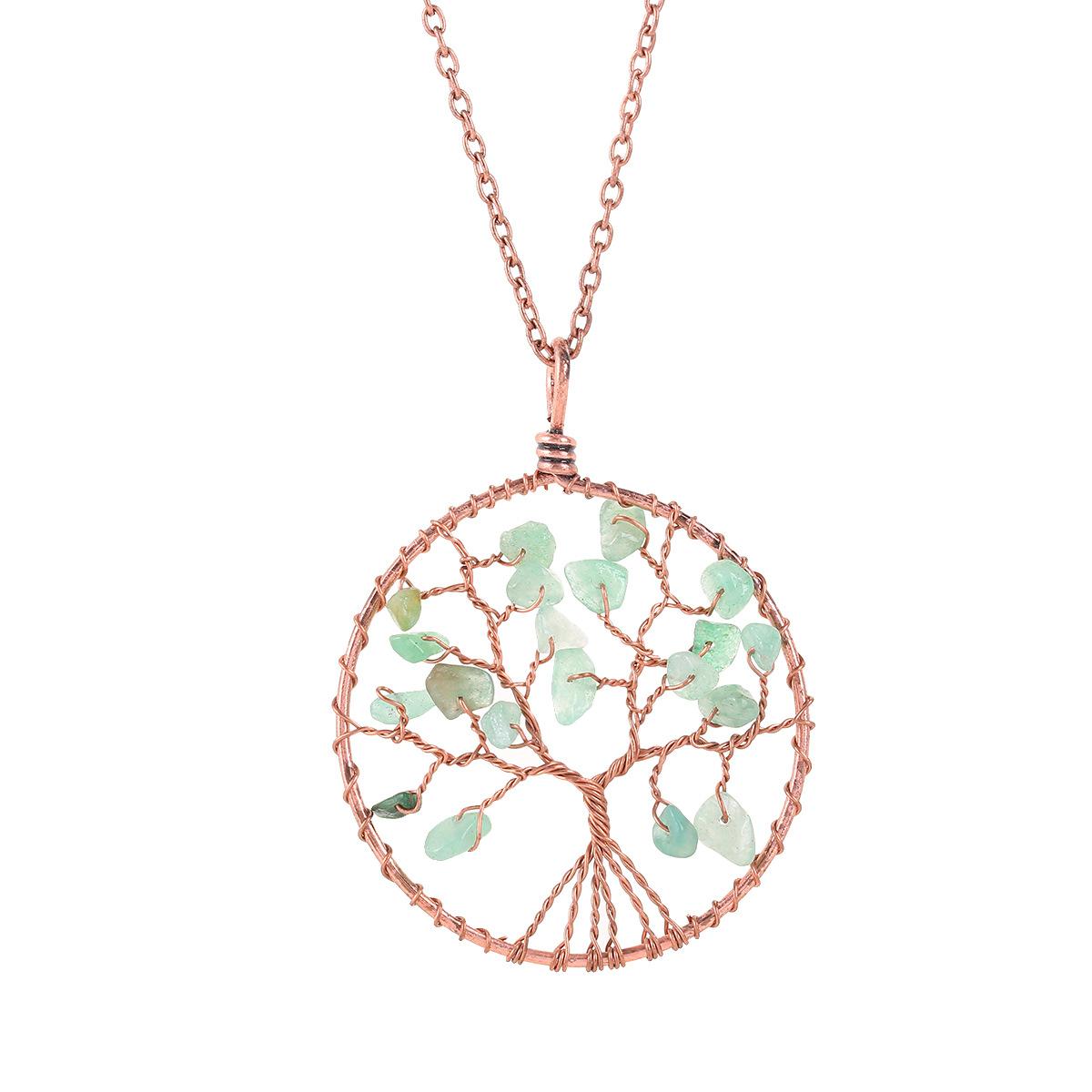 

Handmade Spiral Ring Natural Crystal Gravel Ancient Red Copper Wound Tree Of Life Pendant Necklace N93