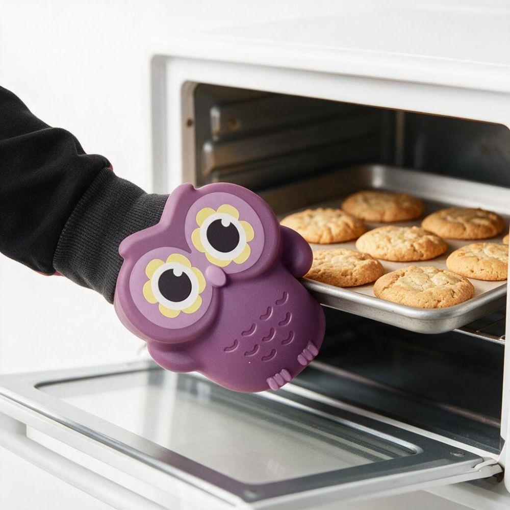 Purple Heat Insulated Mitts Non Slip Microwave Glove Household Owl Oven Mitts Hot Dish/Bowl