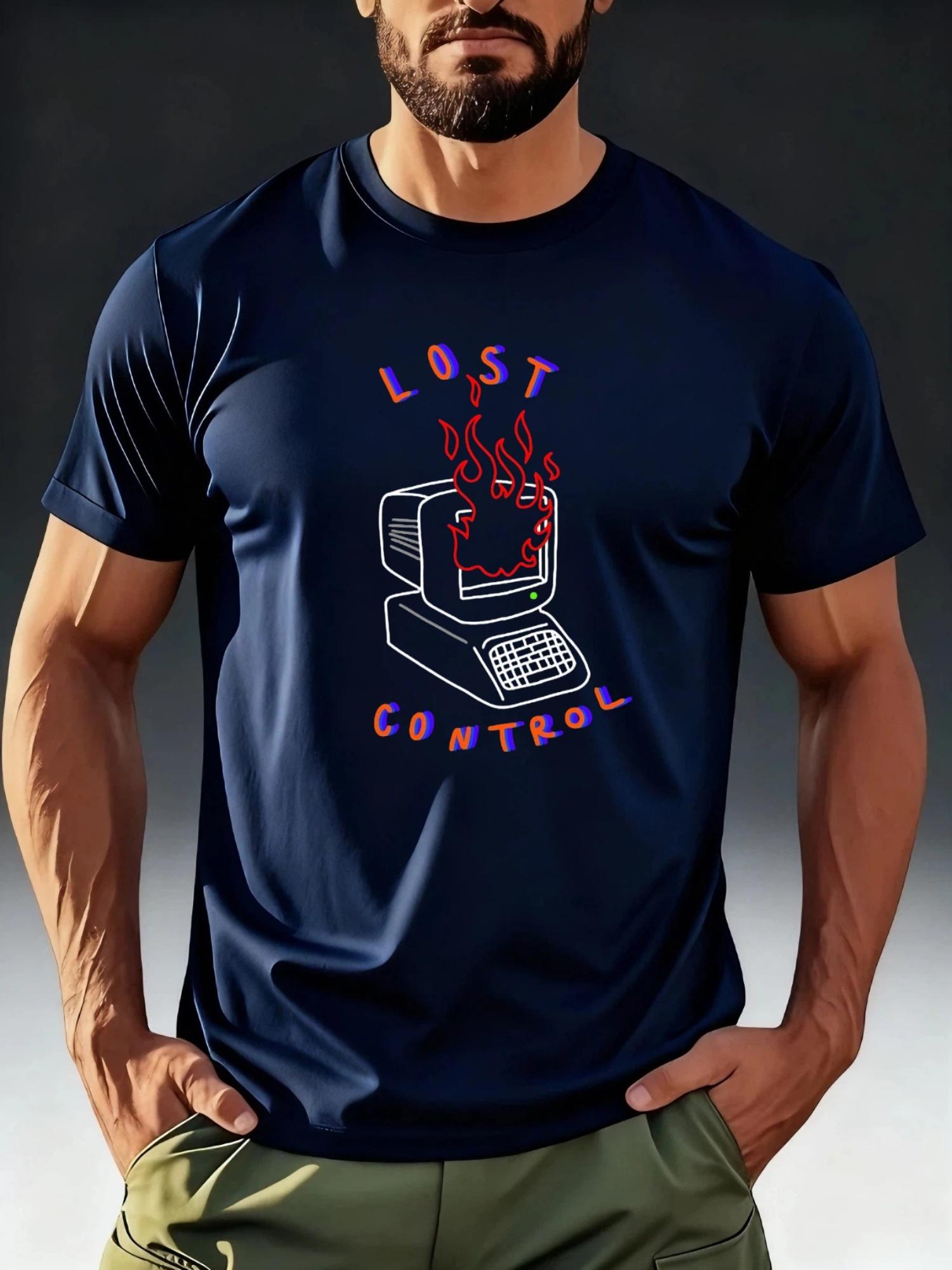 Men S Fashion T-Shirt Featuring a Quirky Out of Control Computer Print XS