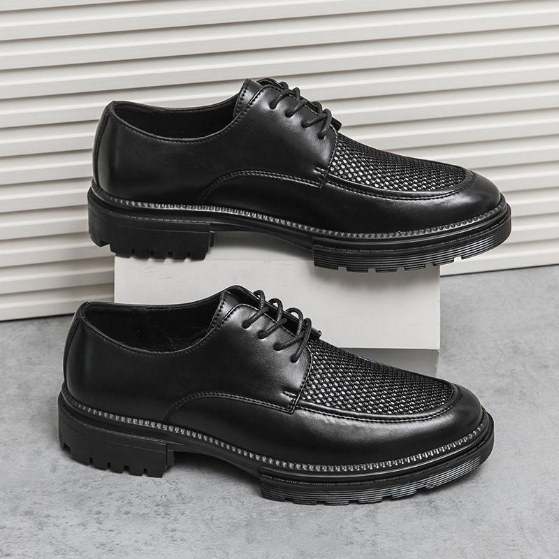 

Men s shoes summer new casual leather shoes fashionable large size breathable hollow leather shoes trendy business leather shoes 38 чорний