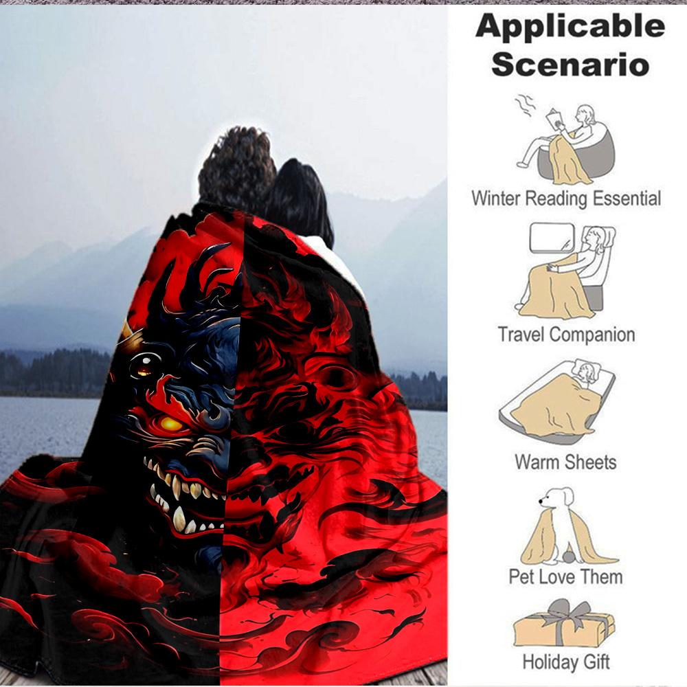 1pc Demon Mask Blanket, Lightweight Flannel Throw For Sofa, Bed, Travel, Camping, Livingroom, Office, Couch, Chair