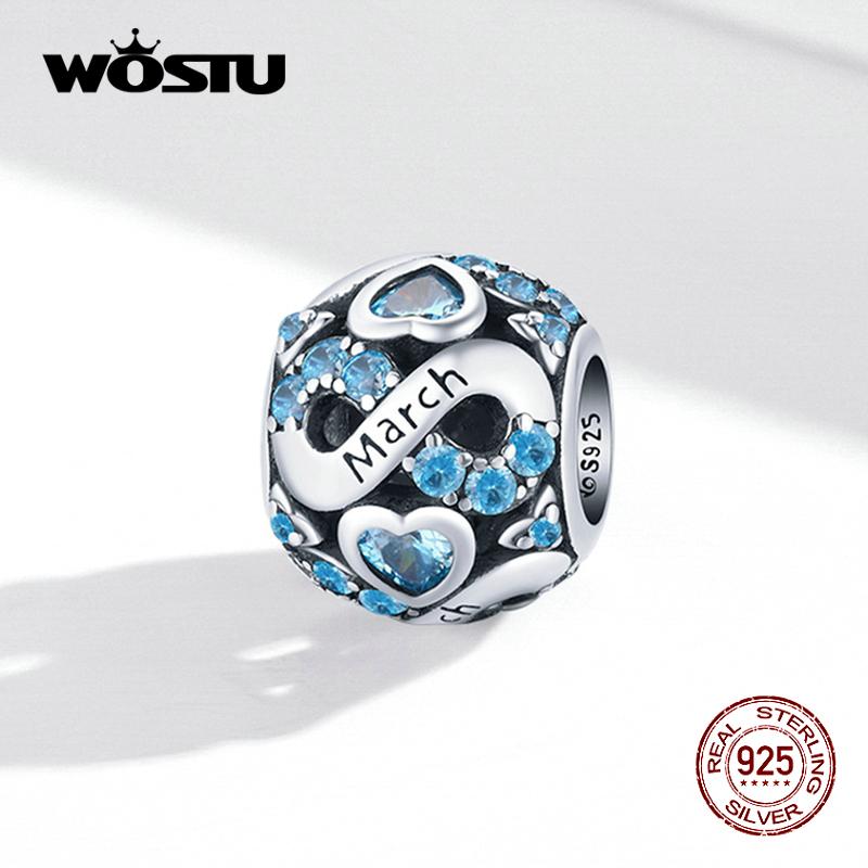 WOSTU Pave barevné kamínky Dvanáct měsíců sférický 925 Sterling Silver Charm korálek pro DIY šperky dárek