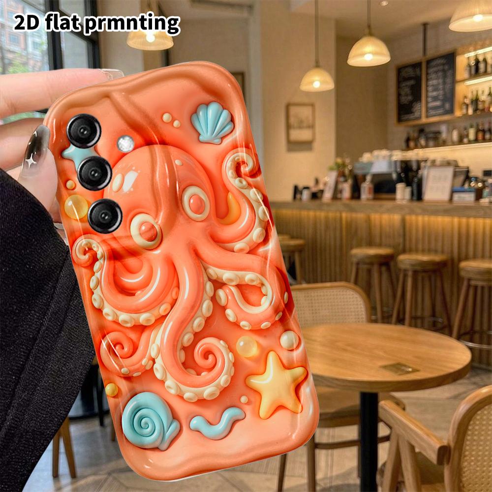 Phone case: 2D flat, suitable for Samsung Galaxy A34 A35 M05 M06 S20 S22 S21 FE Plus 5G protective case, peach pink octopus, perfect Christmas and Hal