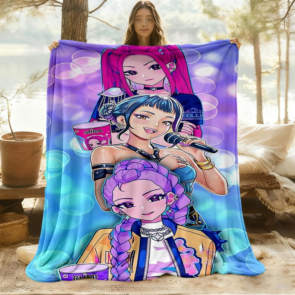 1pc K-Pop Hunters Outdoor Blanket Lightweight Flannel, All-Season Use for Sofa, Bed, Travel, Camping, Living Room, Office, Couch040