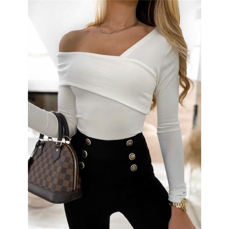 

2024 Осень/Зима Приталенный Европейский и Американский Топ с V-образным вырезом L белый