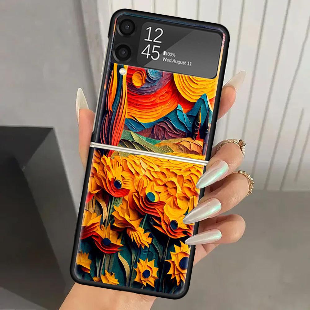 Natural Trees in Mountain Ranges Hard PC Phone Case For Samsung Galaxy Z Flip 7 6 5 4 3 Black ZFlip7 ZFlip6 Flip5 Flip4 Flip3 5G