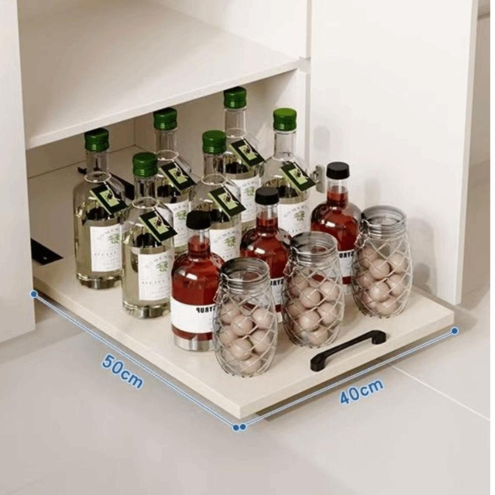 Slide Out Kitchen Storage Shelf No Drill Storage Tray Cabinet Organizer  Dishes Cups Supply