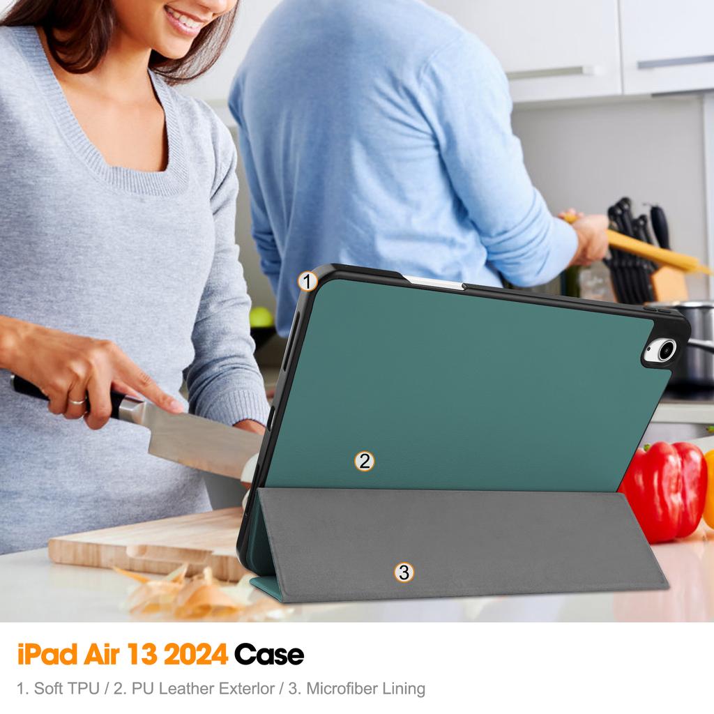 For iPad Air 13 (2025)/(2024) Leather Case Tri-Fold Stand Tablet Cover with Pen Slot