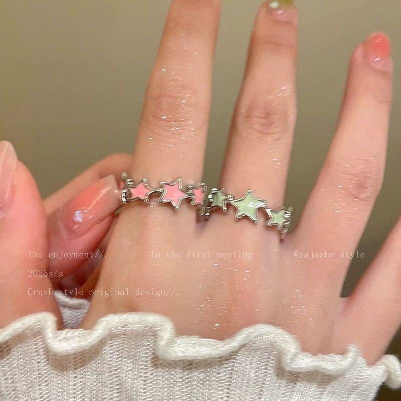 Irregular dopamine star ring female niche design stacked index finger ring opening adjustable student party ring