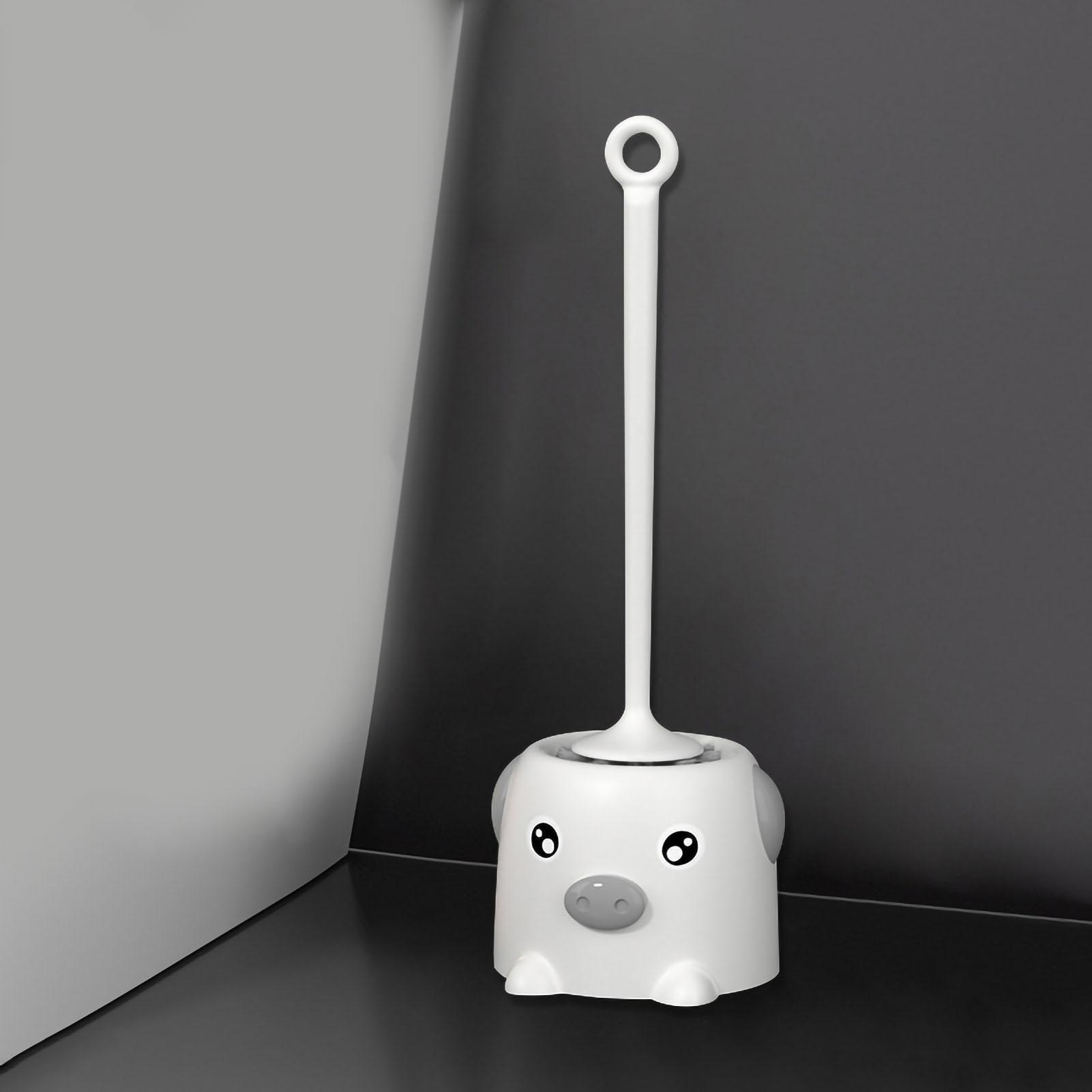 

Toilet Brush Set Soft Bristle Extended Handle Cartoon Style Cleaning Toilet Scrubber with Base for рожевий