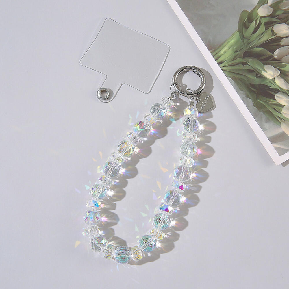 Handmade Colorful Crystal Beads Light Luxury Phone Chain Hanging Rope Temperament Keychain Bag Accessories Transparent Clip