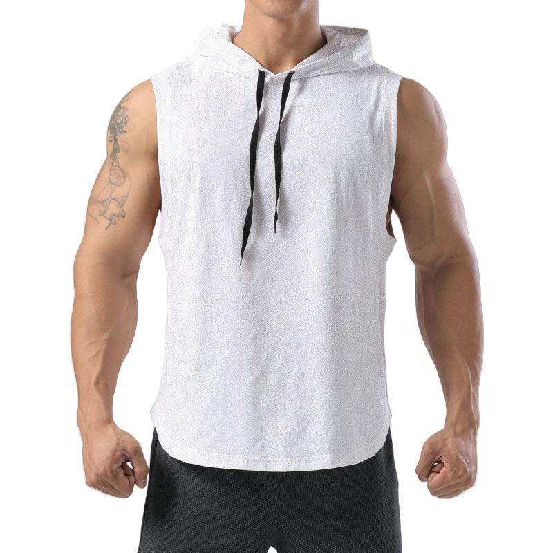 Men's Sleeveless Hooded Tank Tops Summer Gym Bodybuilding Fitness Sport Workout Singlet Solid Color Sports Vest
