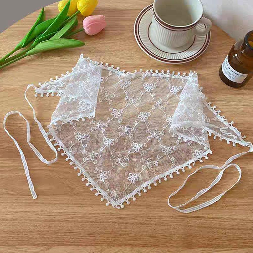White Woven Floral Lace Hair Scarf Wraps Women Retro Headscarf Travel Hair Triangle Hat Photo A X9E4