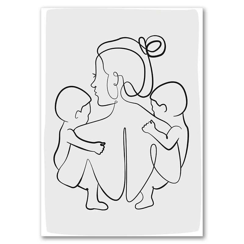 Linea astratta mamma bambino mano cuore minimalista arte murale tela pittura nordica poster e stampe quadri da parete decorazioni per la camera dei bambini